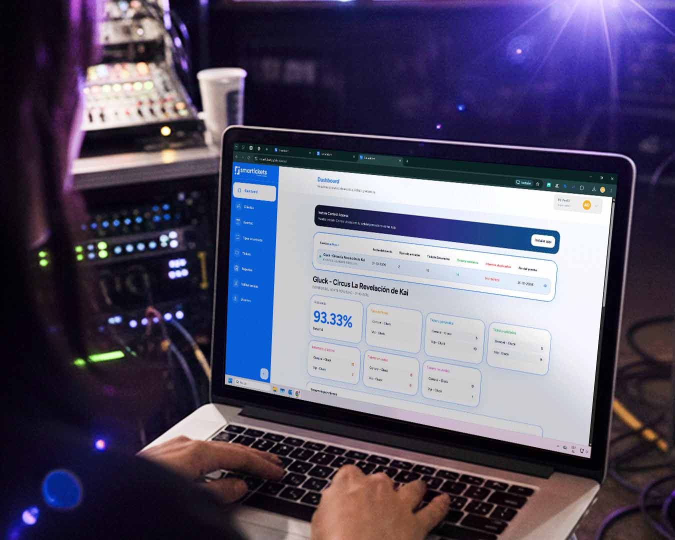 Dashboard administrativo de SmartTicket